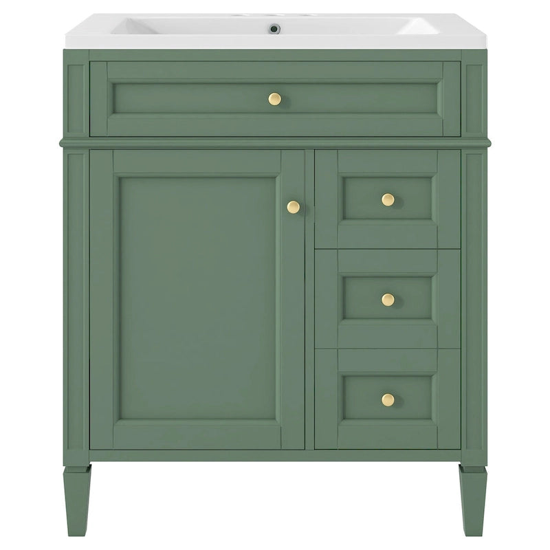 30" Bathroom Vanity with Resin Sink, 2 Drawers and Tip-Out Drawer