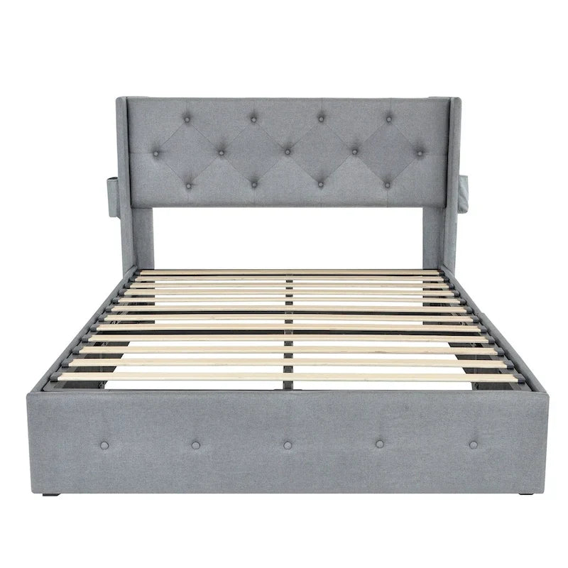 Full Size Bed Frame with Gas Lift Under-Bed Storage and USB Ports