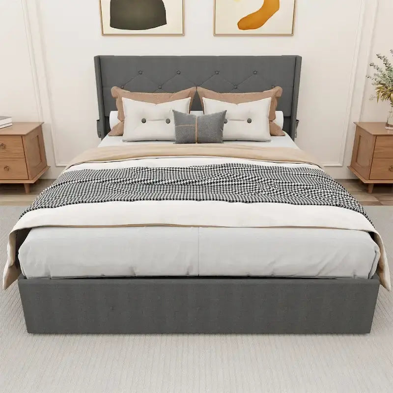 Full Size Bed Frame with Gas Lift Storage Bed and USB Ports