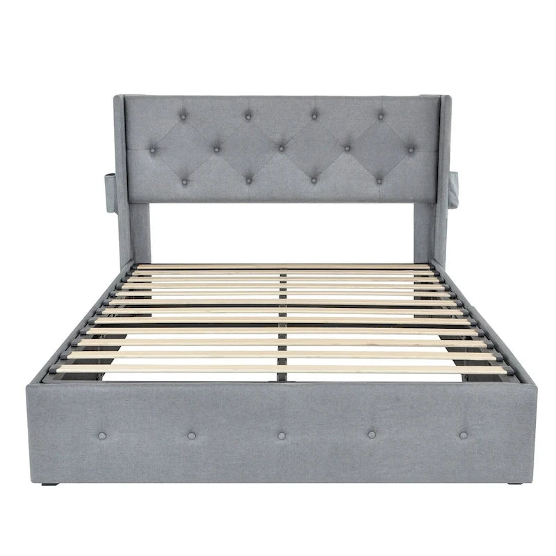 Full Size Bed Frame with Gas Lift Storage Bed and USB Ports