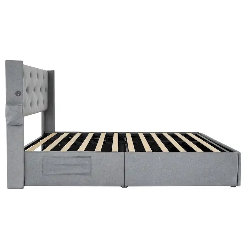 Full Size Bed Frame with Gas Lift Under-Bed Storage and USB Ports