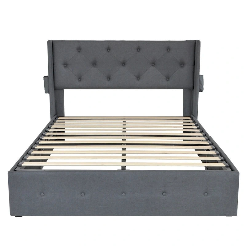Full Size Bed Frame with Gas Lift Under-Bed Storage and USB Ports
