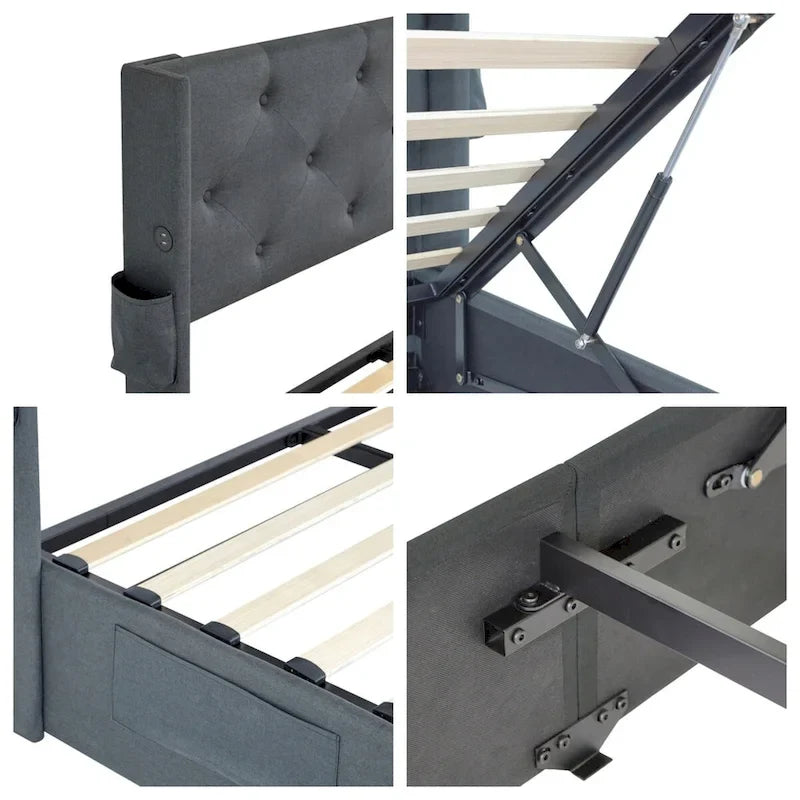 Full Size Bed Frame with Gas Lift Under-Bed Storage and USB Ports