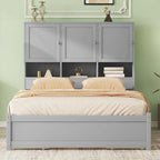 Queen Size Platform Bed with Storage Headboard and 4 Drawers