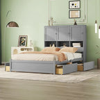 Queen Size Platform Bed with Storage Headboard and 4 Drawers