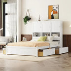 Queen Size Platform Bed with Storage Headboard and 4 Drawers