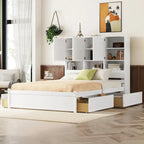 Queen Size Platform Bed with Storage Headboard and 4 Drawers