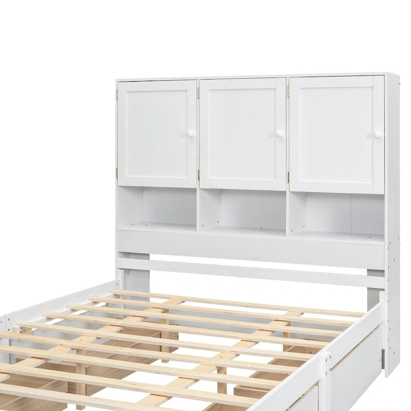 Queen Size Platform Bed with Storage Headboard and 4 Drawers