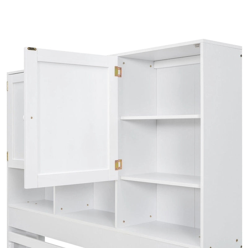 Queen Size Platform Bed with Storage Headboard and 4 Drawers