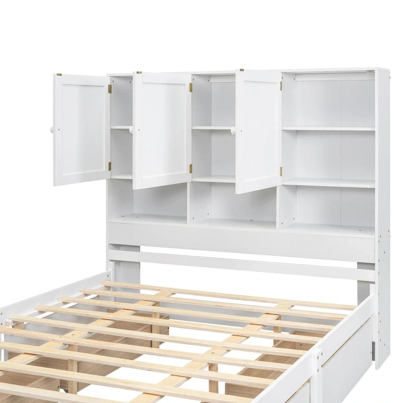 Queen Size Platform Bed with Storage Headboard and 4 Drawers