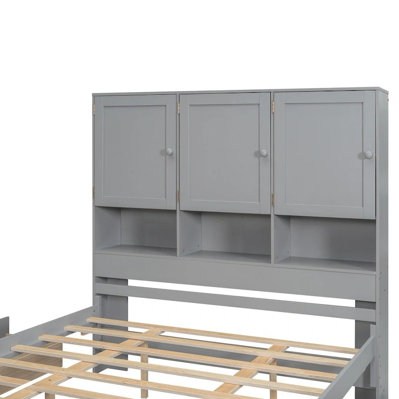 Queen Size Platform Bed with Storage Headboard and 4 Drawers