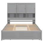 Queen Size Platform Bed with Storage Headboard and 4 Drawers