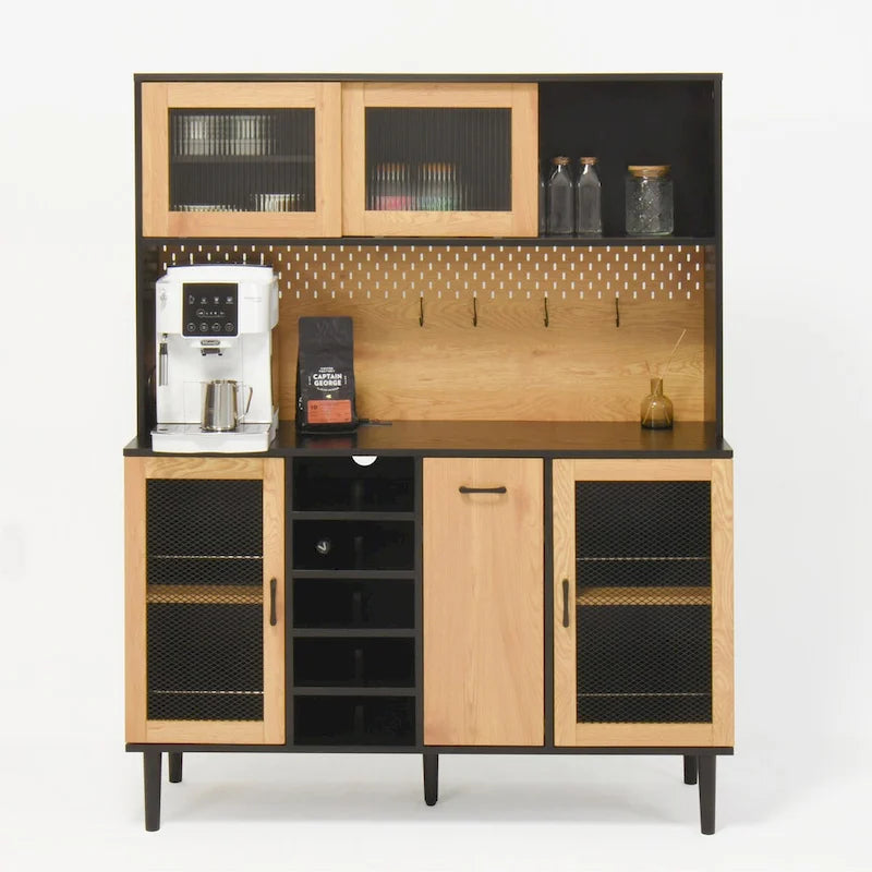 Farmhouse Coffee Bar Cabinet with Wine Rack