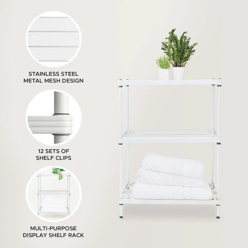 3-Tier Metal Storage Shelving Unit, 440 lb Capacity per Shelf, No Tools Required