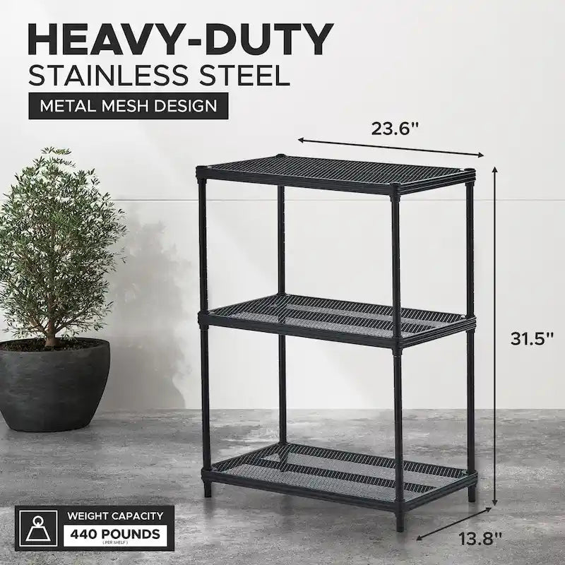 3-Tier Metal Storage Shelving Unit, 440 lb Capacity per Shelf, No Tools Required