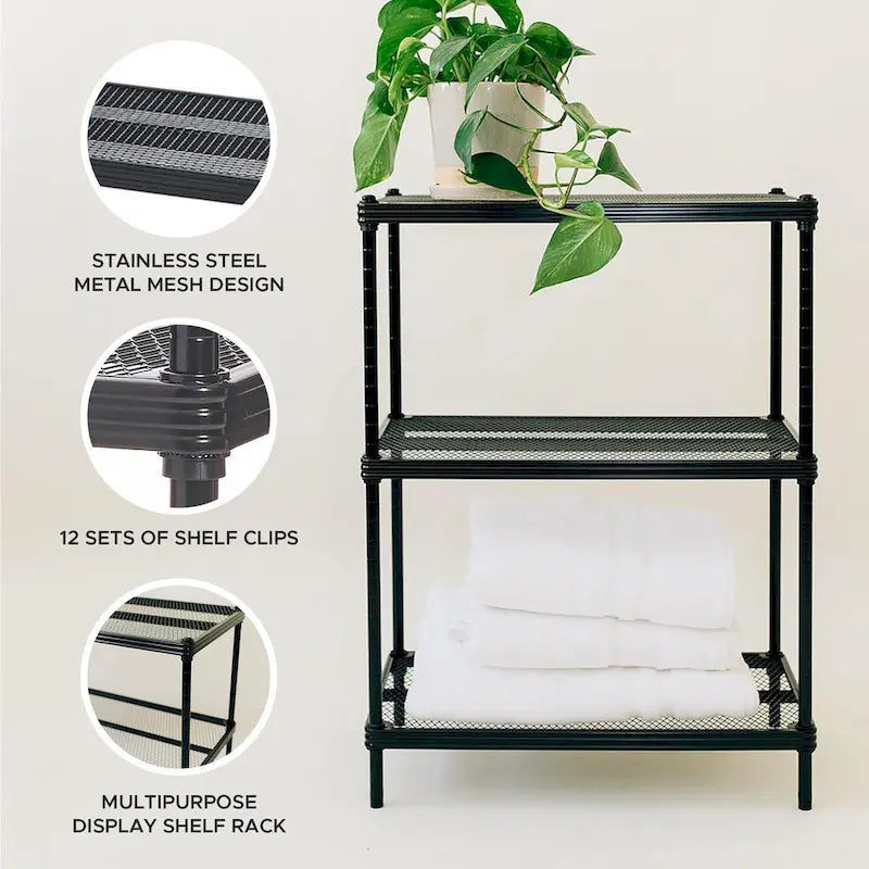 3-Tier Metal Storage Shelving Unit, 440 lb Capacity per Shelf, No Tools Required