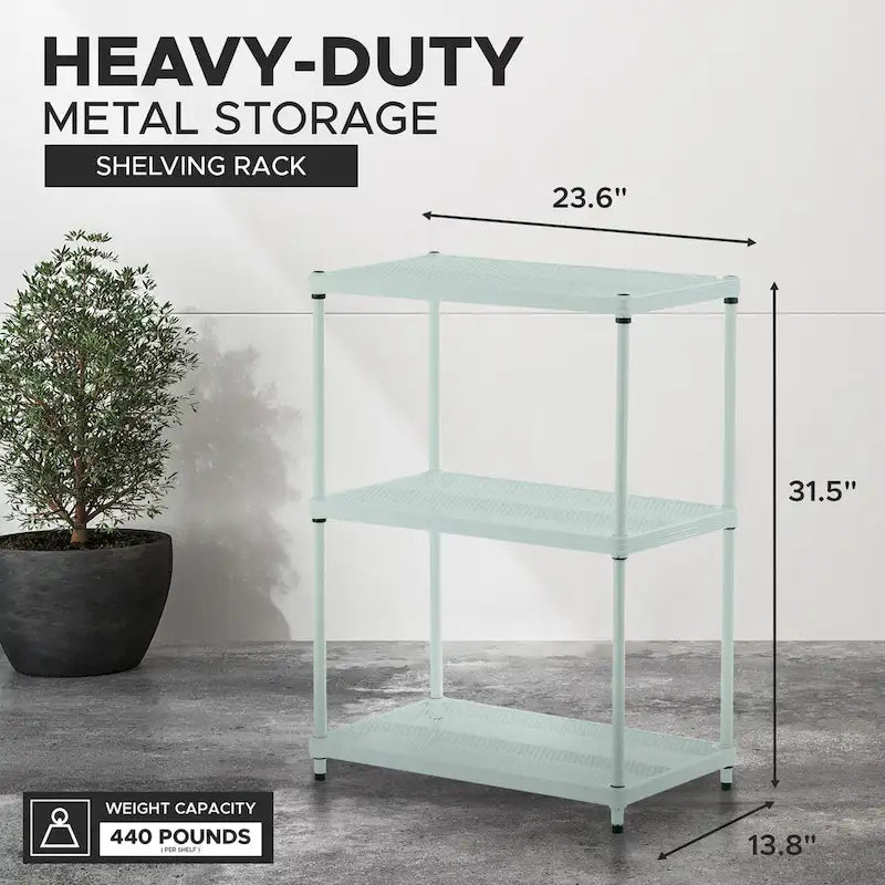 3-Tier Metal Storage Shelving Unit, 440 lb Capacity per Shelf, No Tools Required