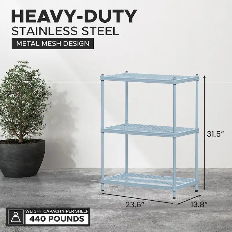 3-Tier Metal Storage Shelving Unit, 440 lb Capacity per Shelf, No Tools Required