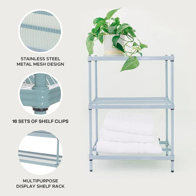 3-Tier Metal Storage Shelving Unit, 440 lb Capacity per Shelf, No Tools Required