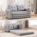 Upholstered Futon Sofa Bed, Foldable 3-in-1 Tufted Loveseat with Cup Holder, Multiple Colors