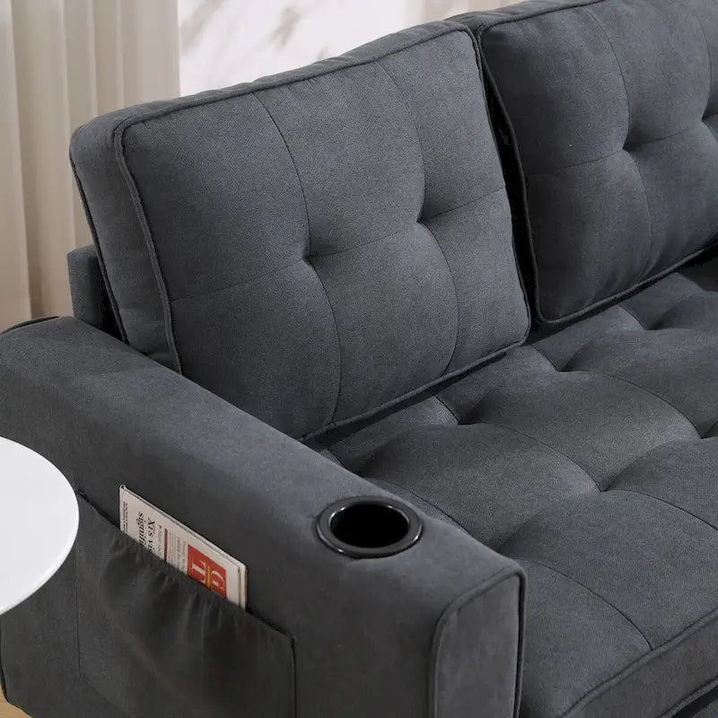 Upholstered Futon Sofa Bed, Foldable 3-in-1 Tufted Loveseat with Cup Holder, Multiple Colors