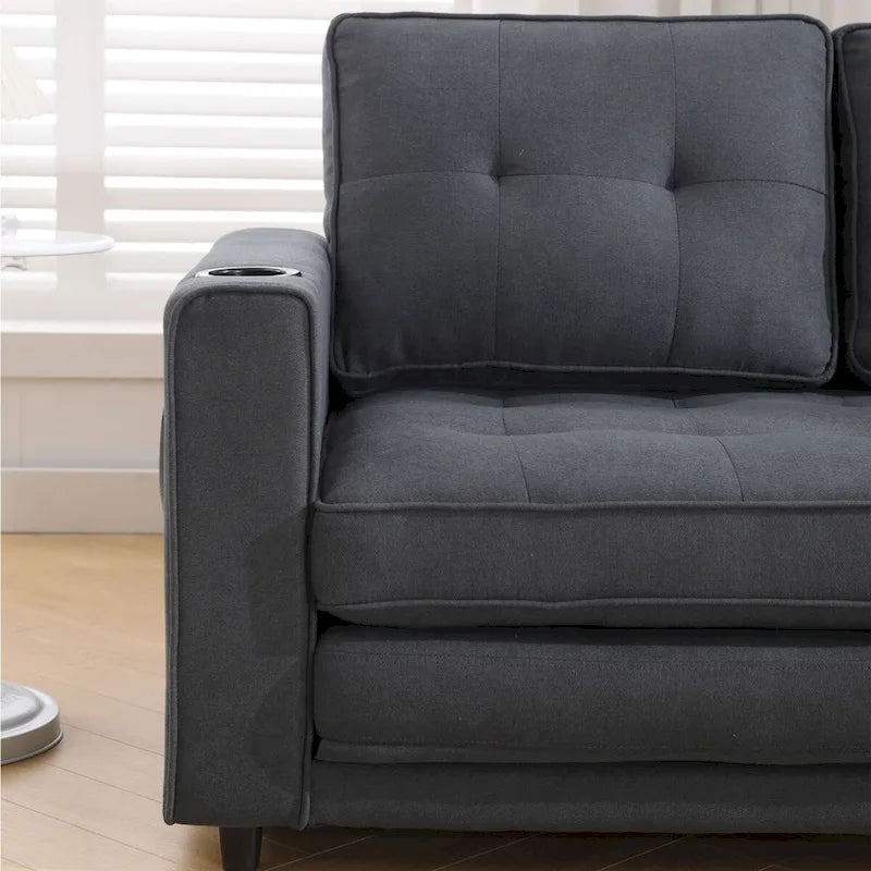 Upholstered Futon Sofa Bed, Foldable 3-in-1 Tufted Loveseat with Cup Holder, Multiple Colors