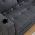 Upholstered Futon Sofa Bed, Foldable 3-in-1 Tufted Loveseat with Cup Holder, Multiple Colors