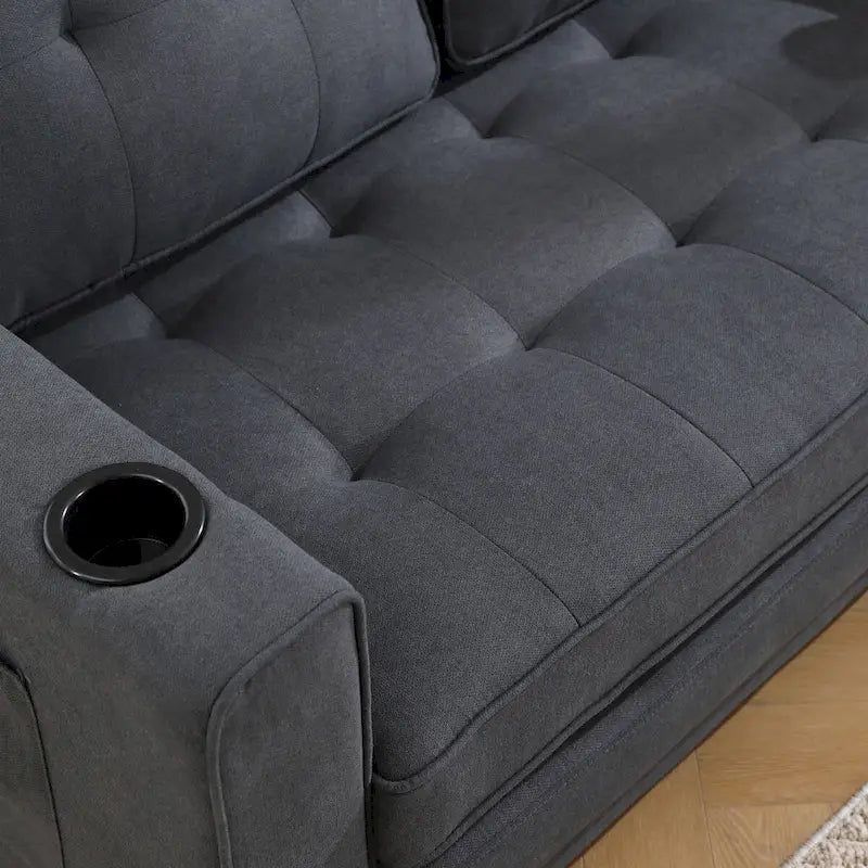Upholstered Futon Sofa Bed, Foldable 3-in-1 Tufted Loveseat with Cup Holder, Multiple Colors