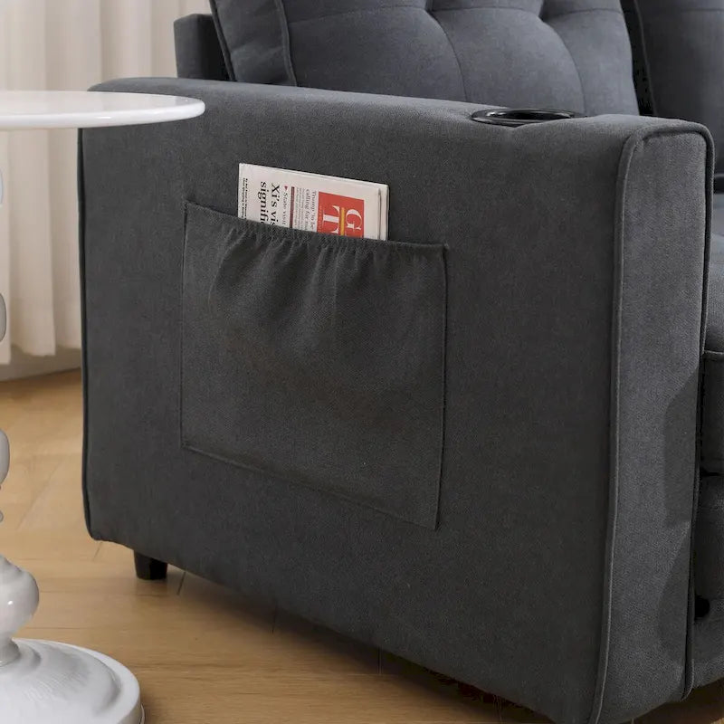 Upholstered Futon Sofa Bed, Foldable 3-in-1 Tufted Loveseat with Cup Holder, Multiple Colors