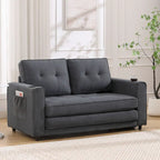 Upholstered Futon Sofa Bed, Foldable 3-in-1 Tufted Loveseat with Cup Holder, Multiple Colors