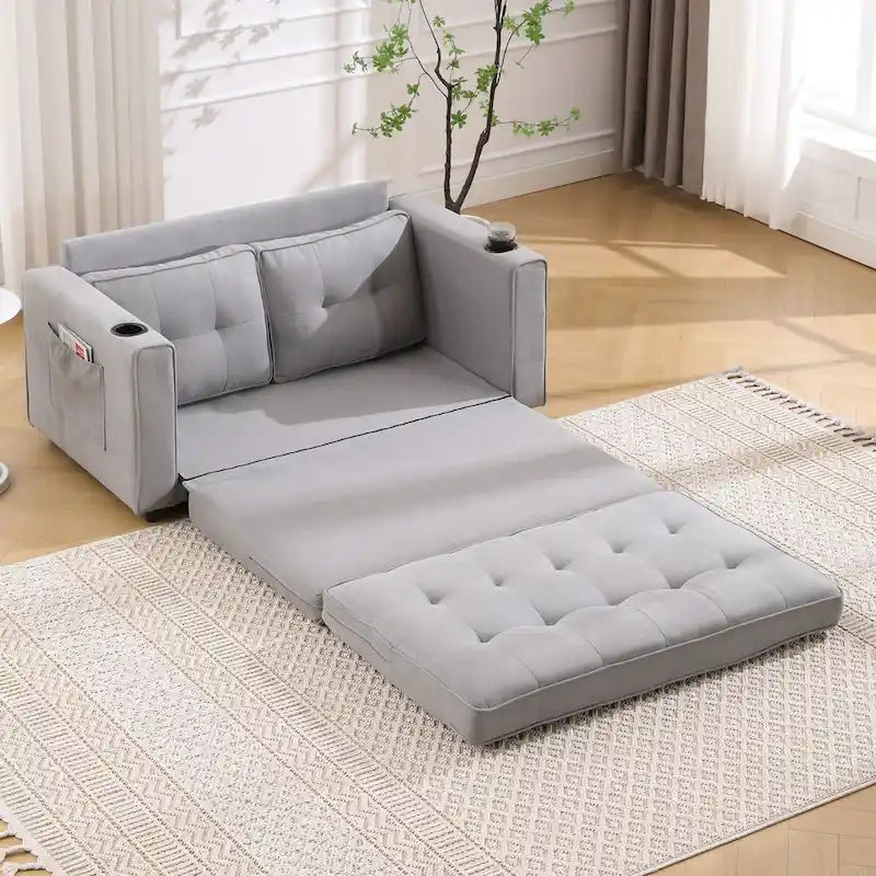 Upholstered Futon Sofa Bed, Foldable 3-in-1 Tufted Loveseat with Cup Holder, Multiple Colors