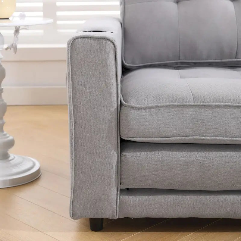 Upholstered Futon Sofa Bed, Foldable 3-in-1 Tufted Loveseat with Cup Holder, Multiple Colors