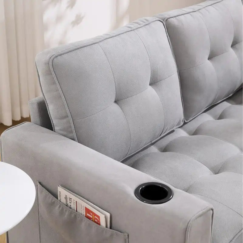 Upholstered Futon Sofa Bed, Foldable 3-in-1 Tufted Loveseat with Cup Holder, Multiple Colors