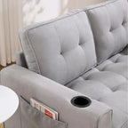 Upholstered Futon Sofa Bed, Foldable 3-in-1 Tufted Loveseat with Cup Holder, Multiple Colors