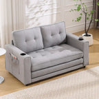 Upholstered Futon Sofa Bed, Foldable 3-in-1 Tufted Loveseat with Cup Holder, Multiple Colors