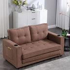 Upholstered Futon Sofa Bed, Foldable 3-in-1 Tufted Loveseat with Cup Holder, Multiple Colors