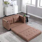 Upholstered Futon Sofa Bed, Foldable 3-in-1 Tufted Loveseat with Cup Holder, Multiple Colors