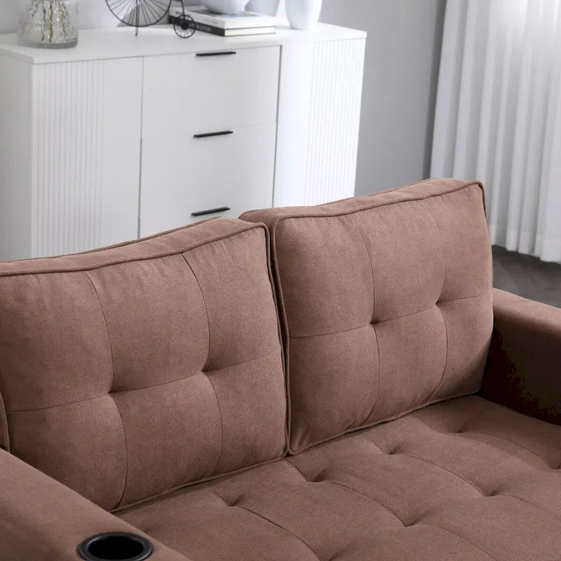 Upholstered Futon Sofa Bed, Foldable 3-in-1 Tufted Loveseat with Cup Holder, Multiple Colors