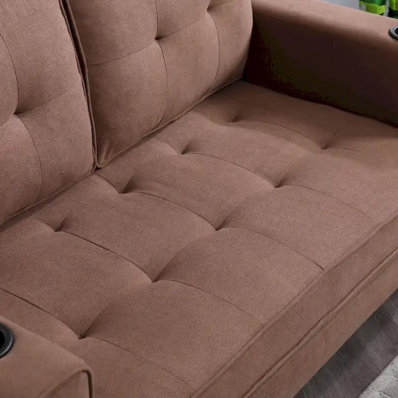 Upholstered Futon Sofa Bed, Foldable 3-in-1 Tufted Loveseat with Cup Holder, Multiple Colors