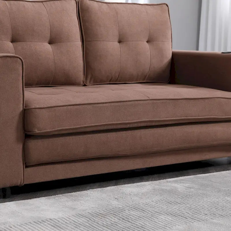 Upholstered Futon Sofa Bed, Foldable 3-in-1 Tufted Loveseat with Cup Holder, Multiple Colors
