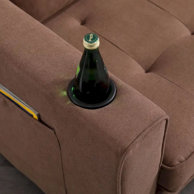 Upholstered Futon Sofa Bed, Foldable 3-in-1 Tufted Loveseat with Cup Holder, Multiple Colors